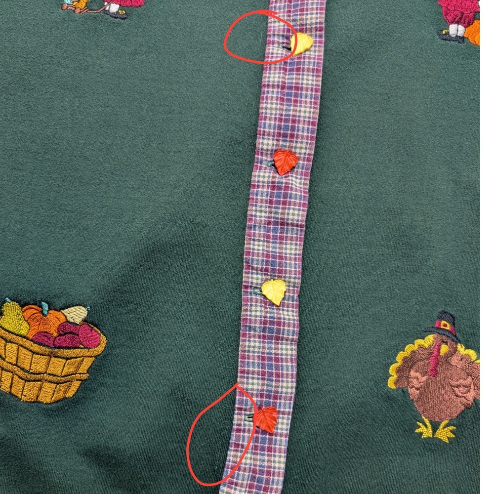 Vintage Jerzees Cardigan Sweatshirt Womens XL Thanksgiving Embroidered Plaid - Picture 4 of 8
